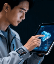 男子手持平板查看虚拟图像4078#横屏 