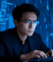 男子专注操作计算机3640#横屏 