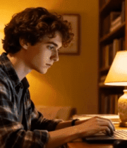 男子居家使用笔记本电脑编程4076#横屏 