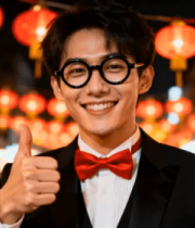 男子街头戴领结竖大拇指509#横屏 