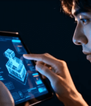 男性操作平板电脑科技场景3300#横屏 