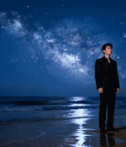 男子海边仰望星空1041#横屏 