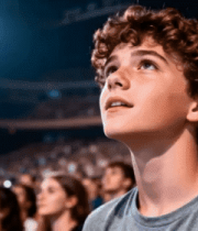 男孩在剧院仰头观看演出1099#横屏 