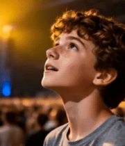 男孩在剧院仰头观看演出(1)1475#横屏 