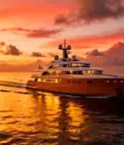  海上游艇日落航行画面2381#横屏 	 