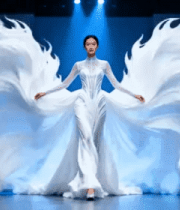 模特舞台走秀展示飘逸白裙1620#横屏 