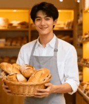 面包店店员手持面包篮538#横屏 