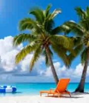  海滩棕榈树与躺椅阳光风景2425#横屏 	 