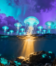 梦幻海洋水母光影素材2810#横屏 