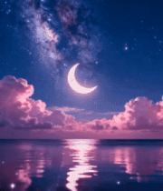 梦幻星空下的海面夜景3790#横屏 