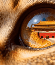 猫眼反射中的古建筑景象5291#横屏 