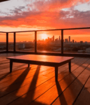 露台日落城市天际线景象478#横屏 