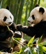 两只大熊猫竹林中互动3214#横屏 