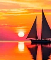  海上帆船日落景象1596#横屏 	 