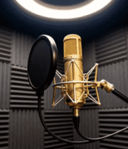 录音棚中的金色麦克风352#横屏 