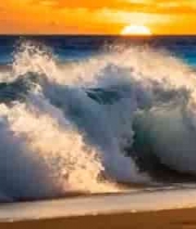  海边日落海浪翻涌景象2829#横屏 	 