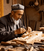 老人专注木雕创作495#横屏 