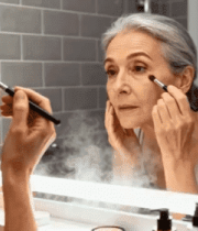 老年女性镜子前化妆素材3219#横屏 