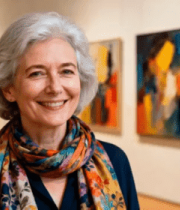 老年女性在美术馆微笑留影889#横屏 