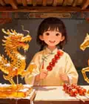  古装女孩手持糖葫芦与金饰2291#横屏 	 