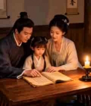  古装家庭室内共读古籍素材1687#横屏 	 