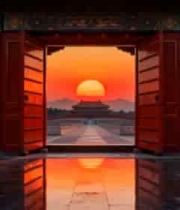  故宫夕阳下宫门开启景象713#横屏 	 