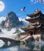  古风山水楼阁风景画面2639#横屏 	 