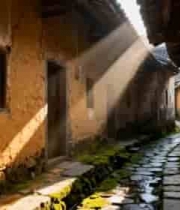  古村落小巷阳光洒落场景2844#横屏 	 