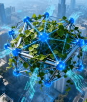 科技城市中的绿色网络球体114#横屏 