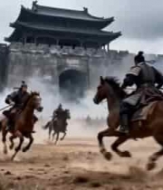  古代骑兵城墙下冲锋场景2610#横屏 	 