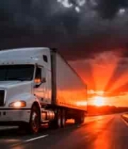  公路上行驶的货车日落景象2091#横屏 	 