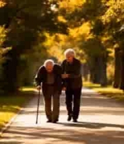  公园中两位老人漫步场景2341#横屏 	 - 