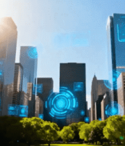 科技感城市高楼与虚拟元素画面3042#横屏 