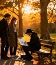  公园中画家作画及观众围观场景1970#横屏 	 