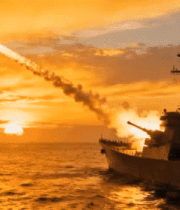 军舰海上发射导弹日落场景4430#横屏 
