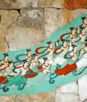  古代壁画中舞蹈人物画面1572#横屏 	 -