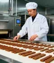  工人在食品生产线检查产品1768#横屏 	 