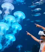  儿童戴眼镜观赏水母1043#横屏 	 