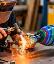  工匠车间内吹制彩色玻璃器皿493#横屏 	 