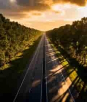  公路旁树林日落时分景象2586#横屏 	 