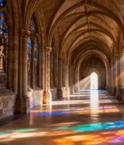 教堂内彩色玻璃与拱形长廊3045#横屏 