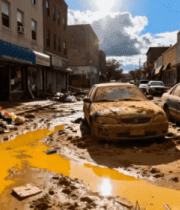 街道洪水过后泥泞与车辆场景4168#横屏 