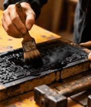 匠人进行活字印刷刷墨操作3057#横屏 