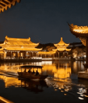 江南水乡夜景游船画面(1)2603#横屏 