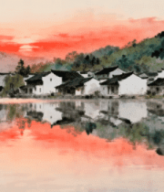 江南水乡徽派建筑日落景观2065#横屏 