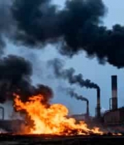  工厂烟囱排放烟雾及燃烧场景2228#横屏 	 