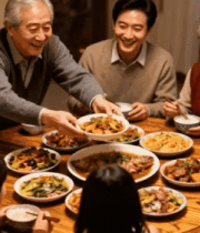 家庭聚餐老人为家人夹菜1273#横屏 