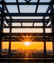 建筑工地夕阳下钢结构框架3914#横屏 