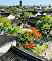 江南古镇古建筑俯瞰景观1713#横屏 