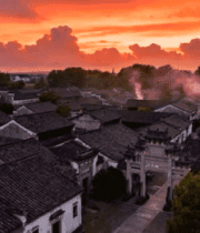 江南古镇日落全景1437#横屏 